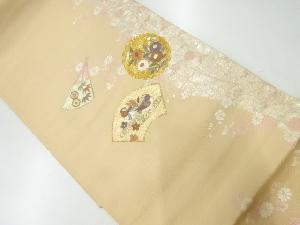 アンティーク　地紙に鴛鴦・草花模様刺繍袋帯（材料）